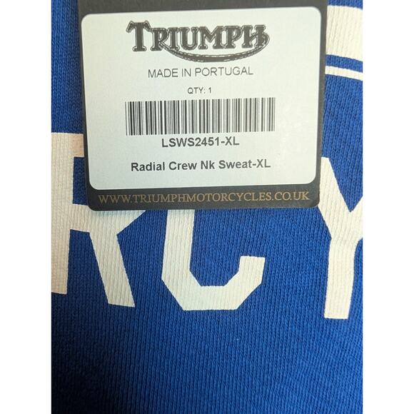 Triumph Motorcycles Radial Sweatshirt Mens XL Cobalt Blue Crew Neck LSWS2451 NWT - Picture 3 of 5